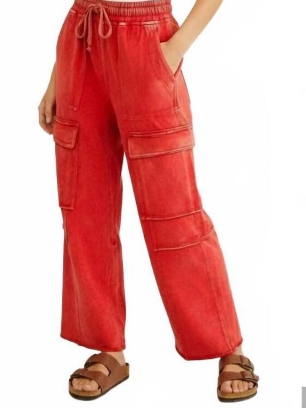Red Cargo Jogger Pants with Drawstring Waist